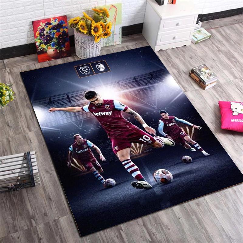 Tappeto Antiscivolo Logo Stadio West Ham United Zerbino da Pavimento Calcio Tappeto Morbido per Soggiorno Camera da Letto Decorazione per Tifosi Regalo per Sostenitori