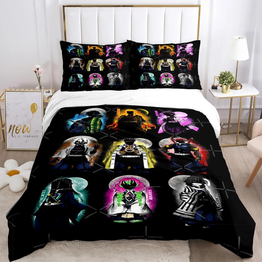 3D Print Demon  Slayer Bedding Set Three Pieces Cartoon Anime Duvet Cover Set Kids Teens King Double Full Comforter Sets Gift