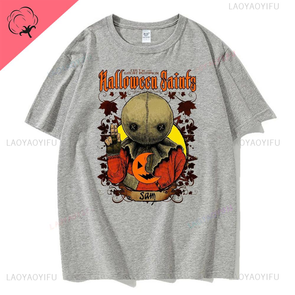 Retro Halloween Pumpkin Cotton T-shirt Men Women Autumn Spooky Season Holiday Top Tee Shirt Funny Halloween Party Tshirt