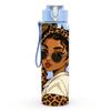 1PC Girl Leopard Hair Fashion Print 750ml Color Plastic Sports Water Bottle Leakproof Flip Straw Lid Suitable for Sports Office Home Use
