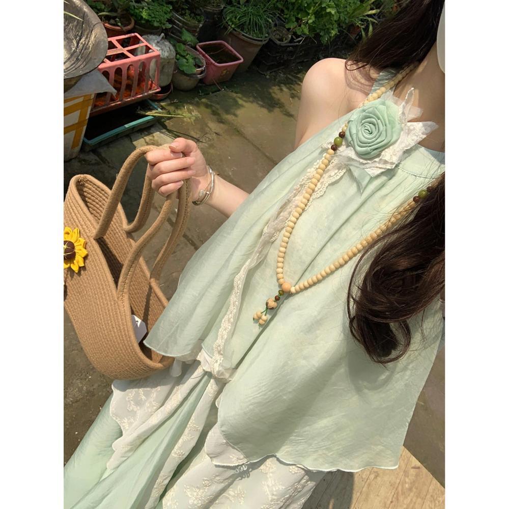 

Французский нежный ветер неровный вырез летнее красивое платье принцессы морской отдых сетчатое платье платье женщины XL- (recommended 110-60kg)