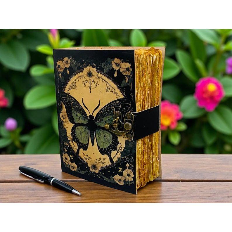 Butterfly Leather Grimoire Journal – Witchy blank Spell Book with journal for her