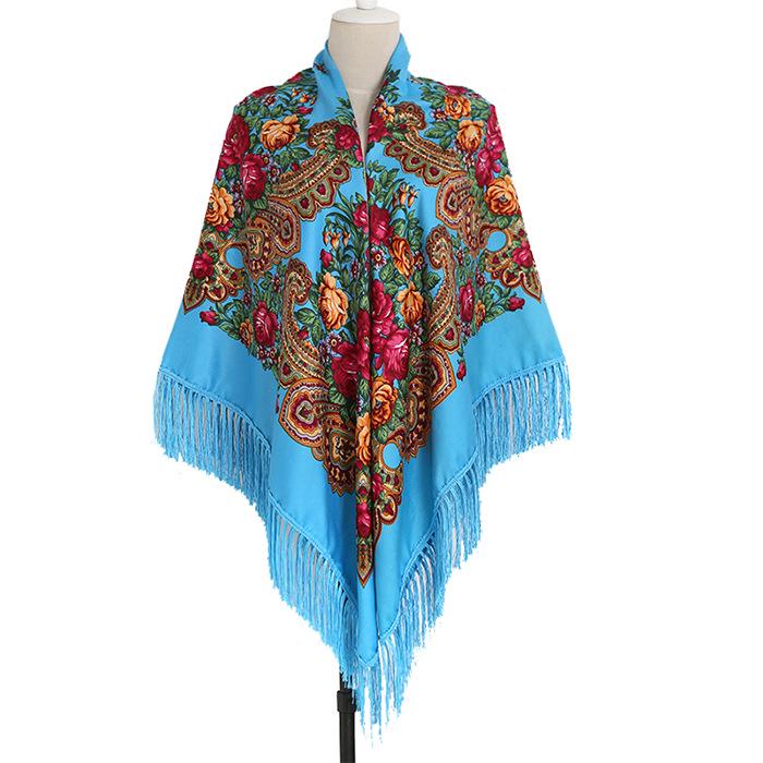 Ethnic Print Tassel Shawl: Large Square Scarf for Women - Autumn/Winter Style
