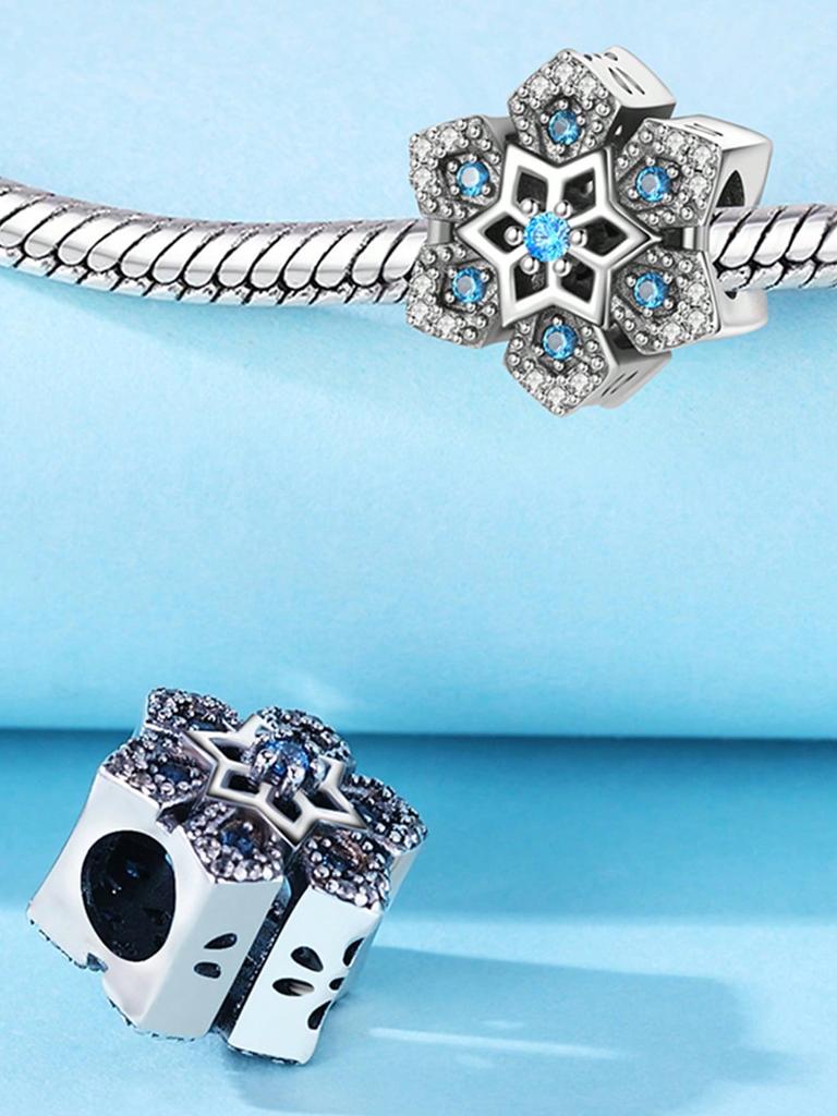 Copper Colors Winter Blue Snowflakesnow House Beads Charm Pendant For Original Bracelet For Women Diy Jewelry Love Gift