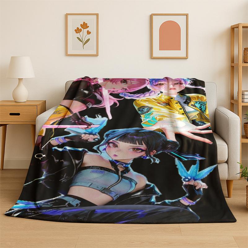 Kpop Demon Hunter Rumi Mira Zoey Cartoon Group Flannel Blanket Soft Warm Throw Blanket for Bedroom Living Room Bed Travel Gift