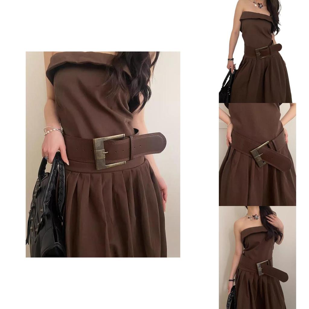 Vintage Chic Brown Pu Wide Belt For Women Perfect For Dresses And Stylish Outfits