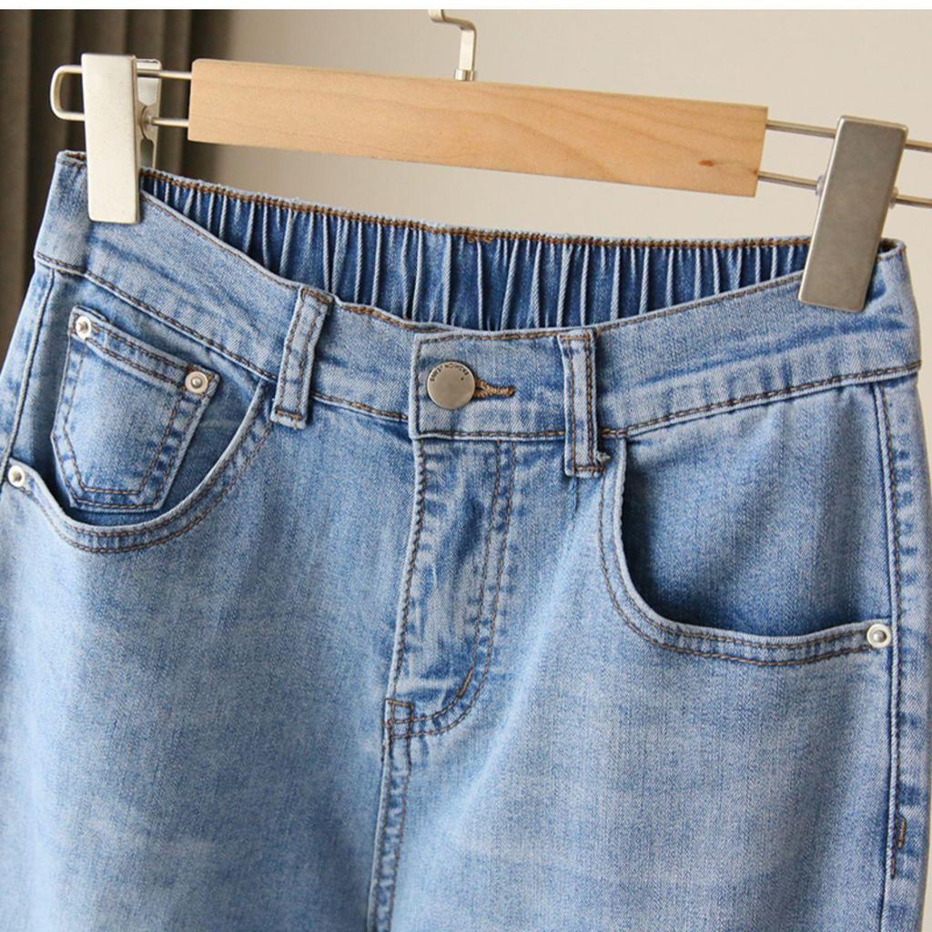 2025 Women's High-Waist Loose Straight-Leg Elastic Jeans - Large Size, Nine-Point Harem Style