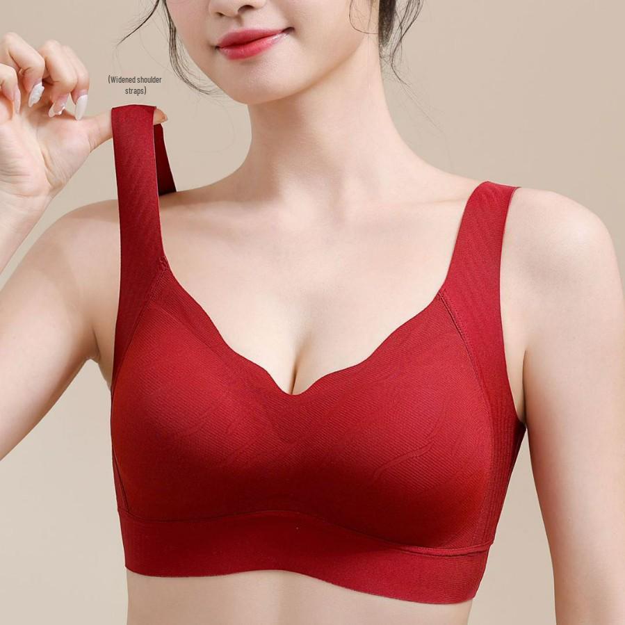 New Year Red Seamless Soft Lift Bra for Small Bust, Plus Size Support, Women's Gathered Fit