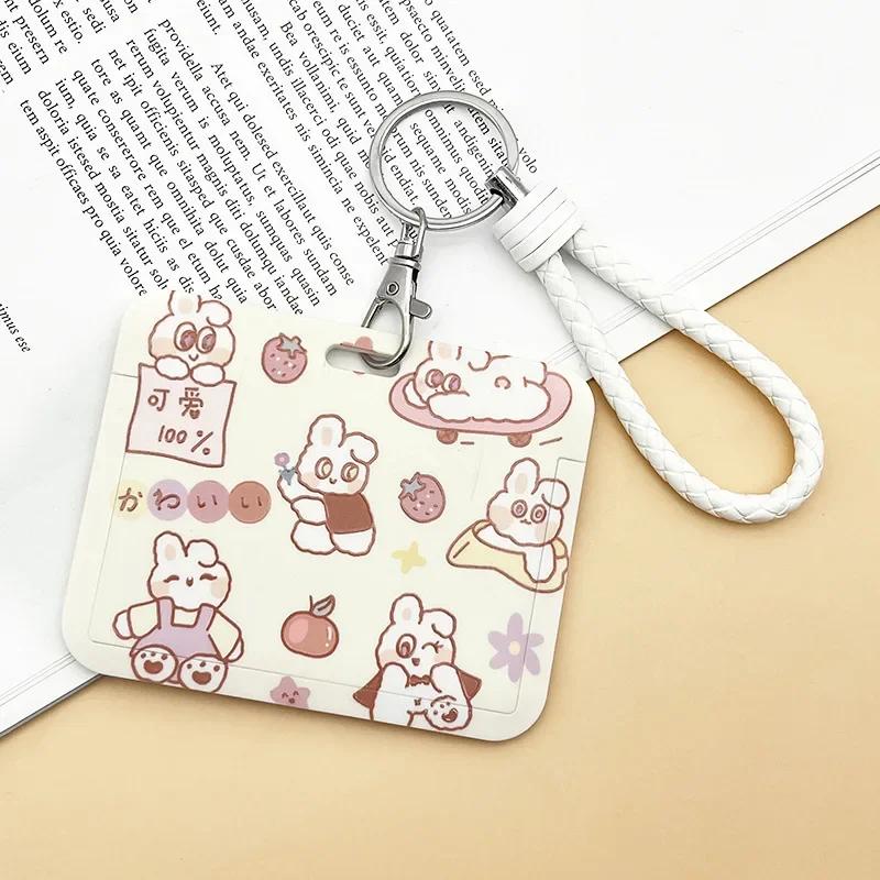Horizontal Cute Cartoon Push Pull Card Covers Bus Card Sleeve Game Cards Case Credit Card Holder Lanyard Work Permit Holder