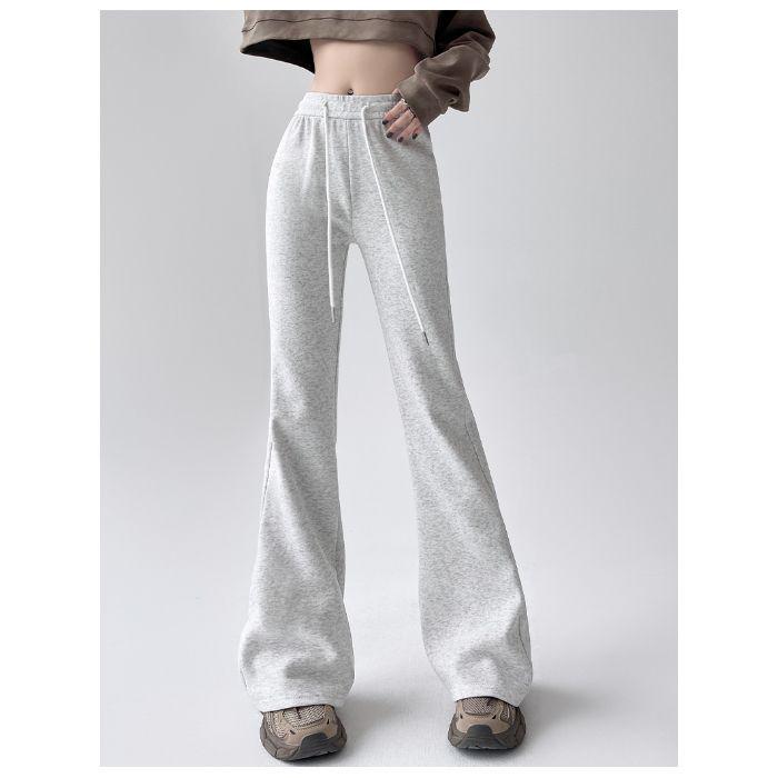 American Spicy Girl Women's Gray Fleece-Lined Bootcut Yoga Pants: Winter Warm, Elastic Waist, Casual Micro Flare.