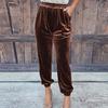 Damen-Hose aus goldenem Samt, gerade Hose, elastische Taille, Freizeithose