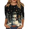 Women's Fashion Casual Christmas Printed Round Neck Long Sleeve Pullover Top