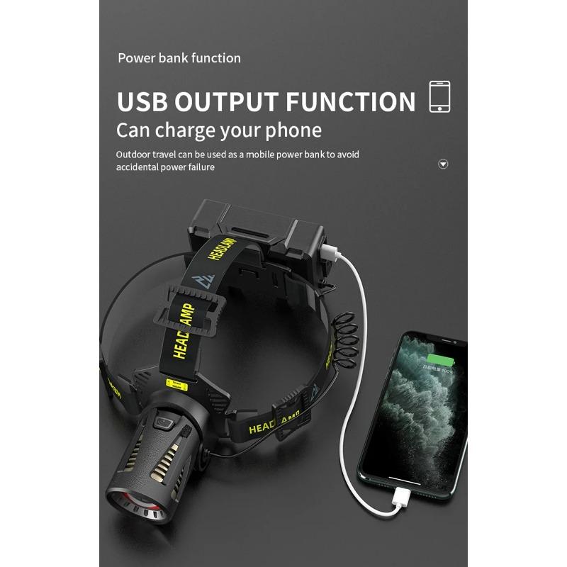 XHP360 High Power Fishing Headlamp USB Rechargeable LED Flashlights Camping Hiking Light Headlight Can Be Used As A Power Bank