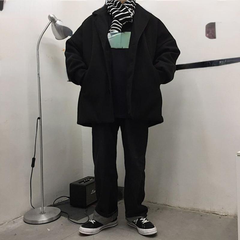 Ladies Woolen Coat Korean Version Harajuku Retro Loose Couple Thickened Quilted Woolen Coat