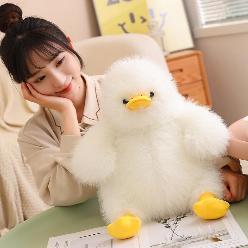 Adorable Yellow Long-Haired Plush Duck Doll - Huggable Stuffed Animal Pillow Gift
