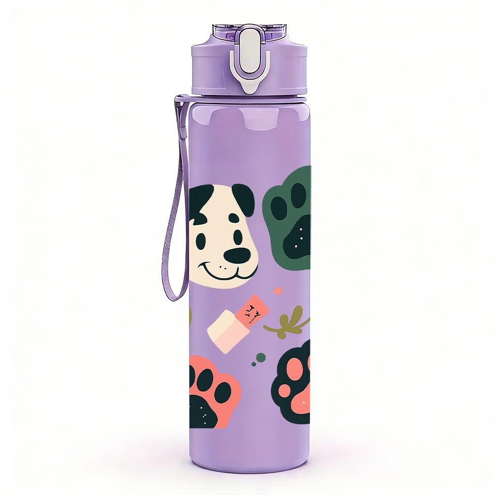 1 PZ Modello Impronta Zampa Cane Multicolore 750ml Colore Plastica Borraccia Sportiva Tappo Flip-Top con Cannuccia Anti-perdita Adatta per Sport Ufficio Uso Domestico