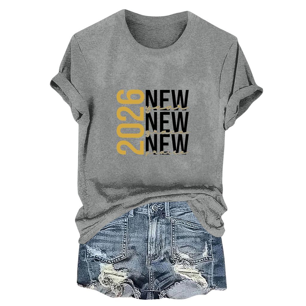 Women's Fashion 2026 New Year Printed Round Neck Short Sleeve Top