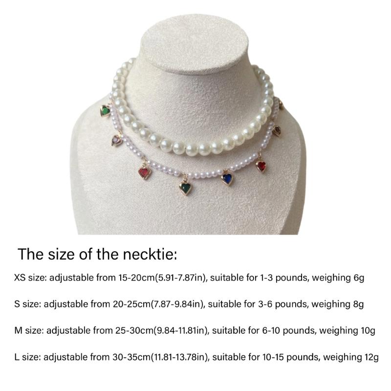 Cats Dog Pearls Collar,Heart Rhinestones Pet Necklaces,Adjustable Party Wedding Pet Jewelry Accessories for Puppy Cats