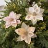Artificial Magnolia Flowers Christmas Ornaments Glitter Decorations