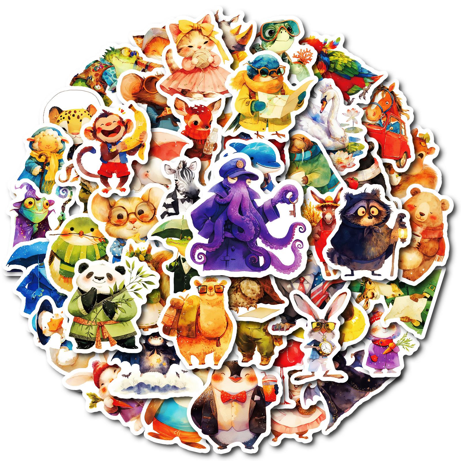 

50 Hand-Drawn Graffiti Stickers Creative Hippo Swimming Non-Repeating Stickers