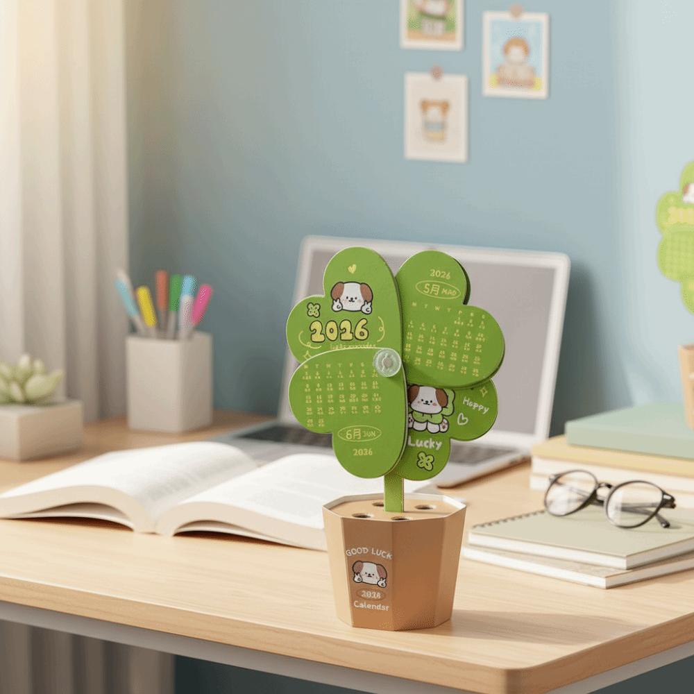 Leaf Shape Potted Plant Shape Calendar Paper Standing Desk Calendar Creative Pen Holder  For Home