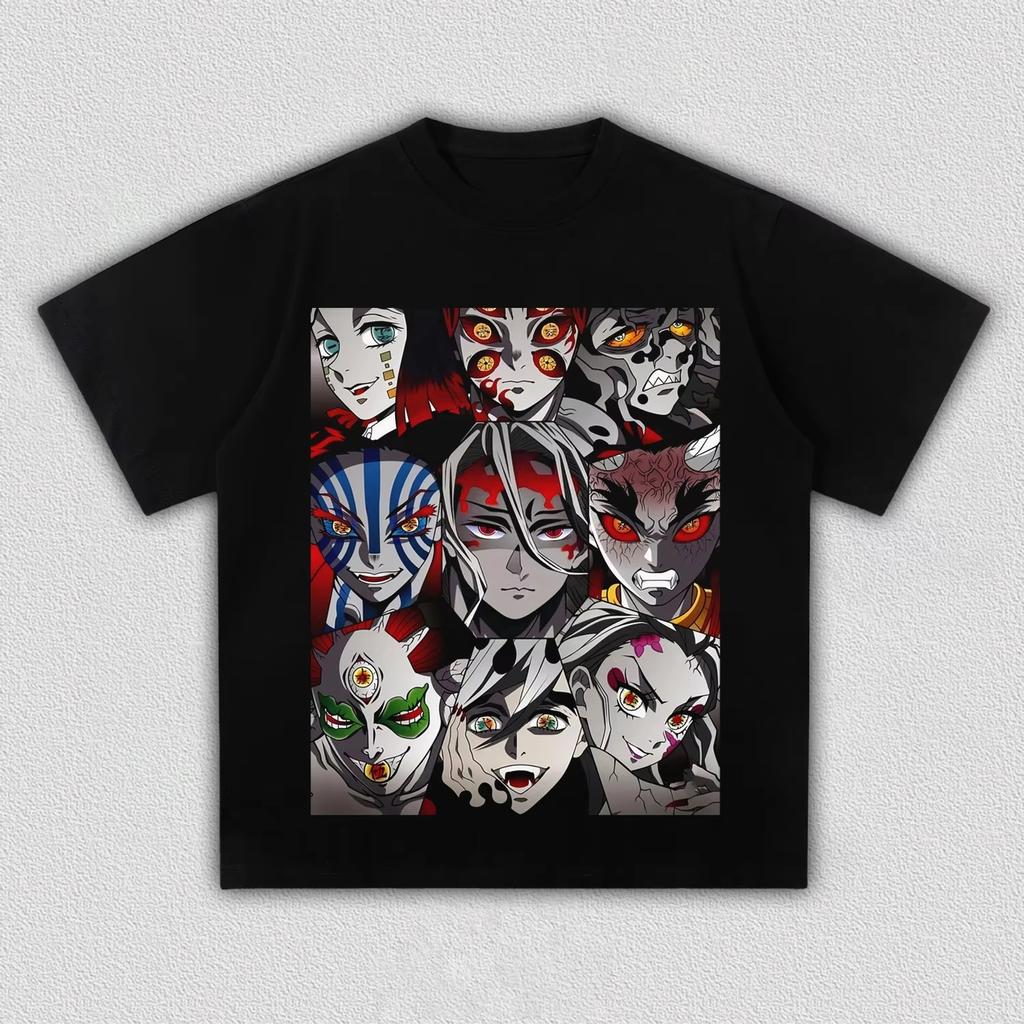 Unisex Vintage Demon Slayer Upper Rank Demons Collage Print T-Shirt, Dark Aesthetic Anime Casual Streetwear T-shirt