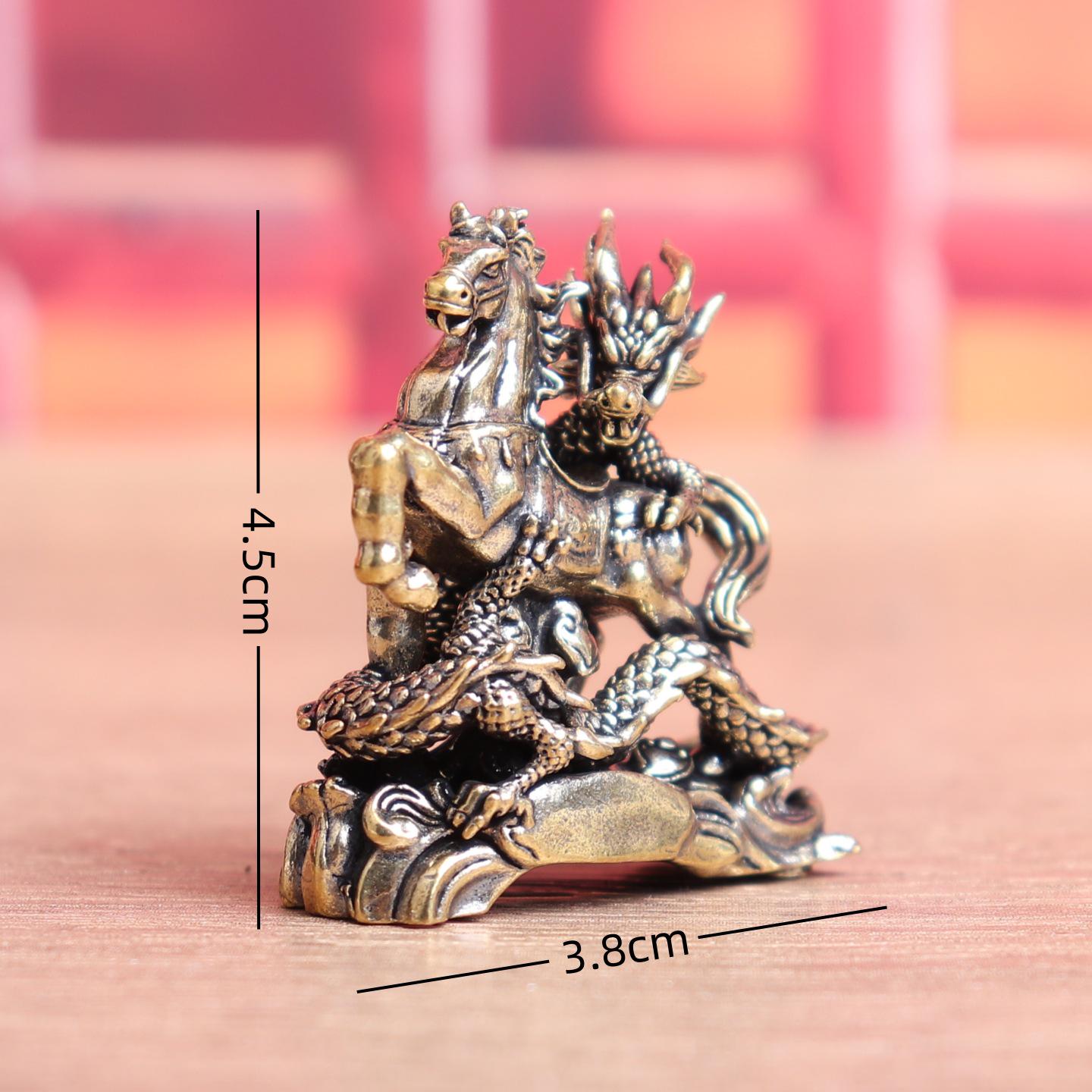 

Retro Dragon Horse Brass Ornament: Zodiac-Inspired Copper Craft for Office or Study Desk