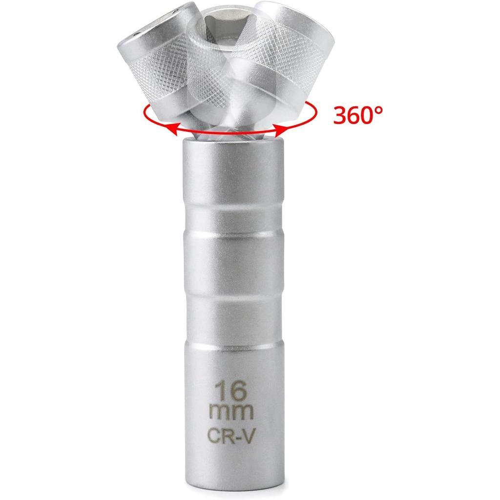 14mm&16mm Magnetic Swivel Spark Plug Socket, Thin Wall Magnetic Rotating 3/8" Drive 12 Point Standard Spark Plug Socket Removal Tool 360-degree