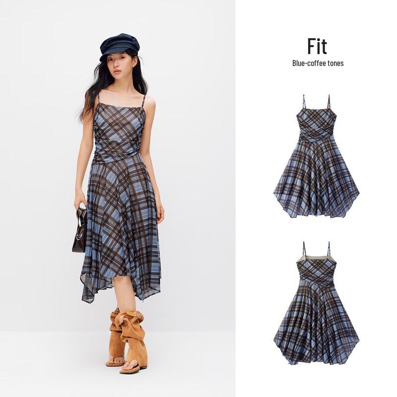 Semir Plaid Pleated Cami Dress