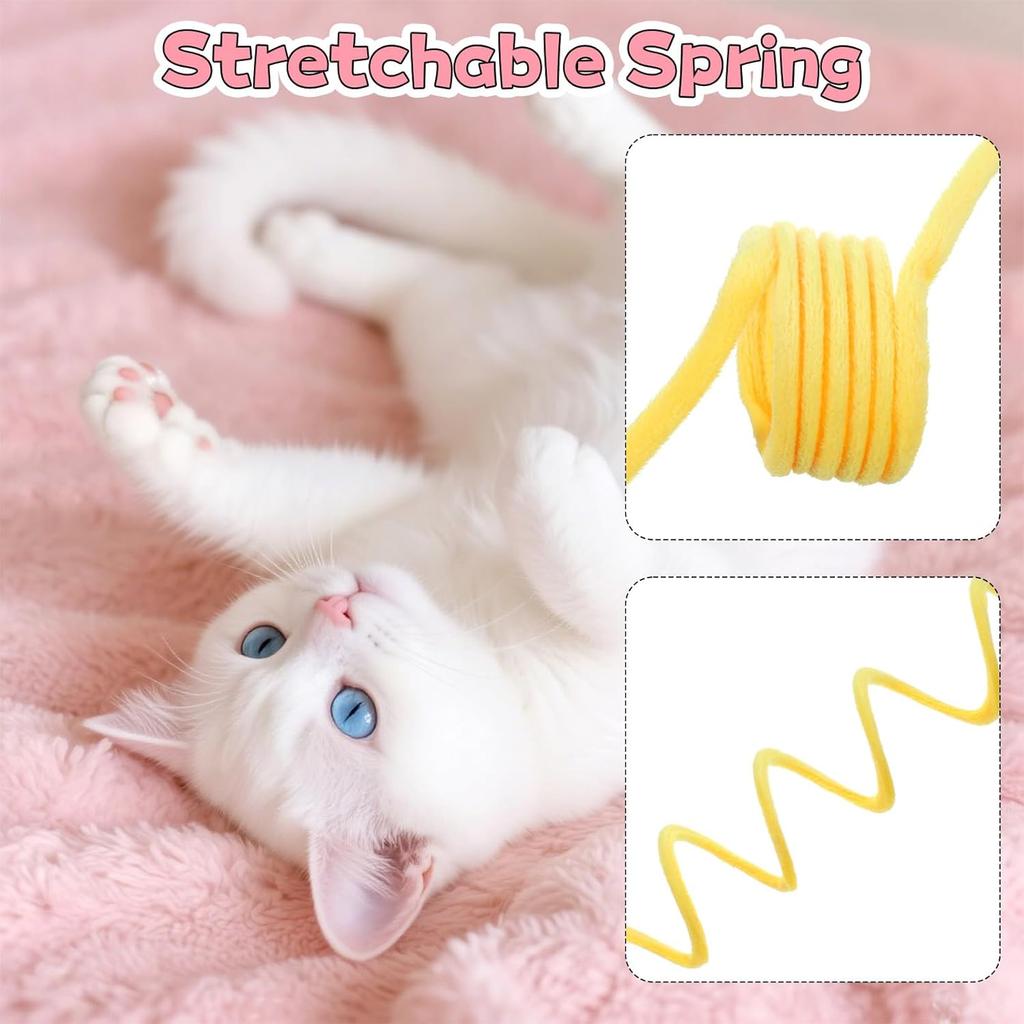 4PCS Cat Spring Toys, Hanging Fluffy Cat Ball Toys with Bell Stretchable Interactive Cats Teaser Soft Plush Interactive Cat Toy for Indoor Cats