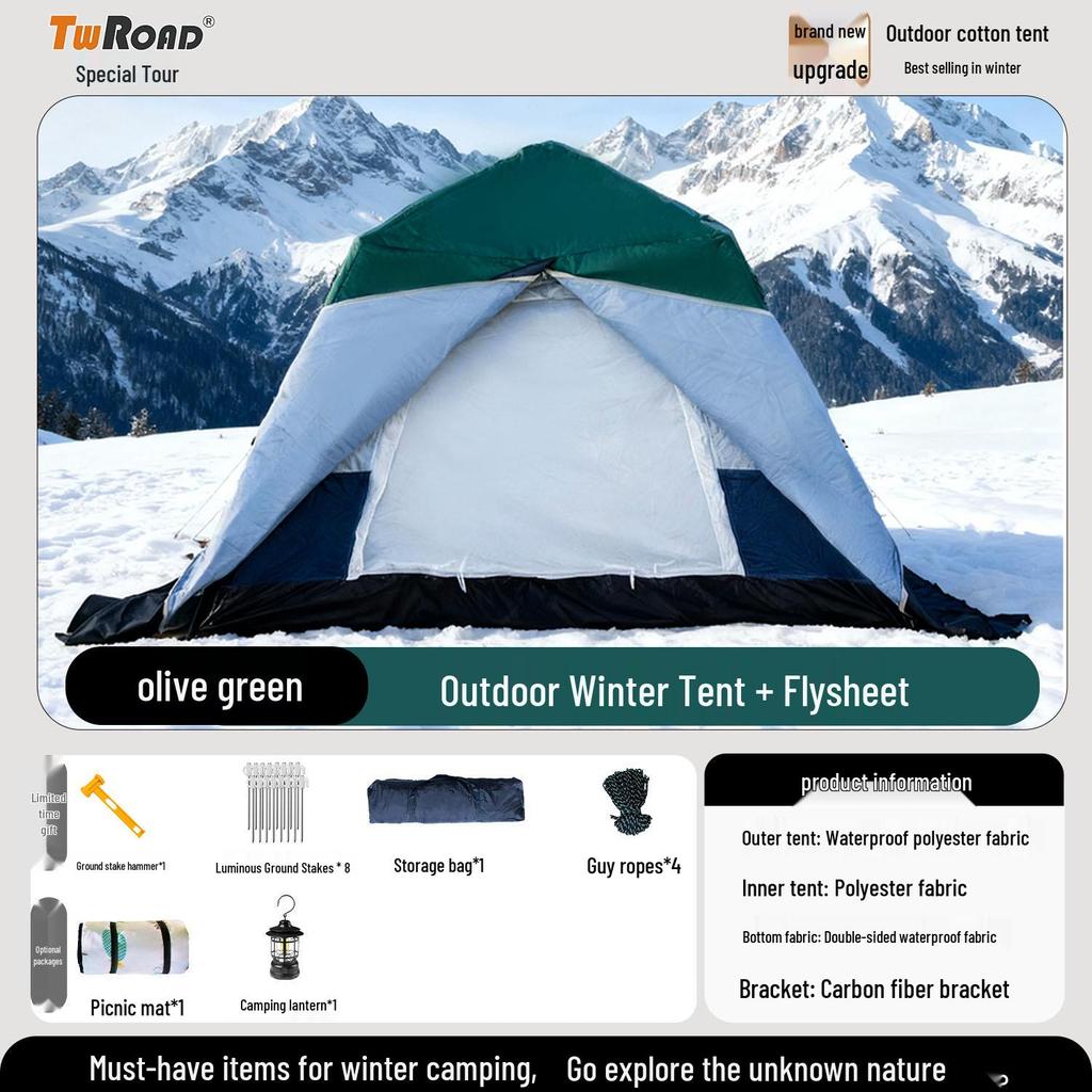 Four-Season Double-Layer Waterproof Tent with Quick-Open Design, Two Doors, Windows, and Ventilation for Camping.