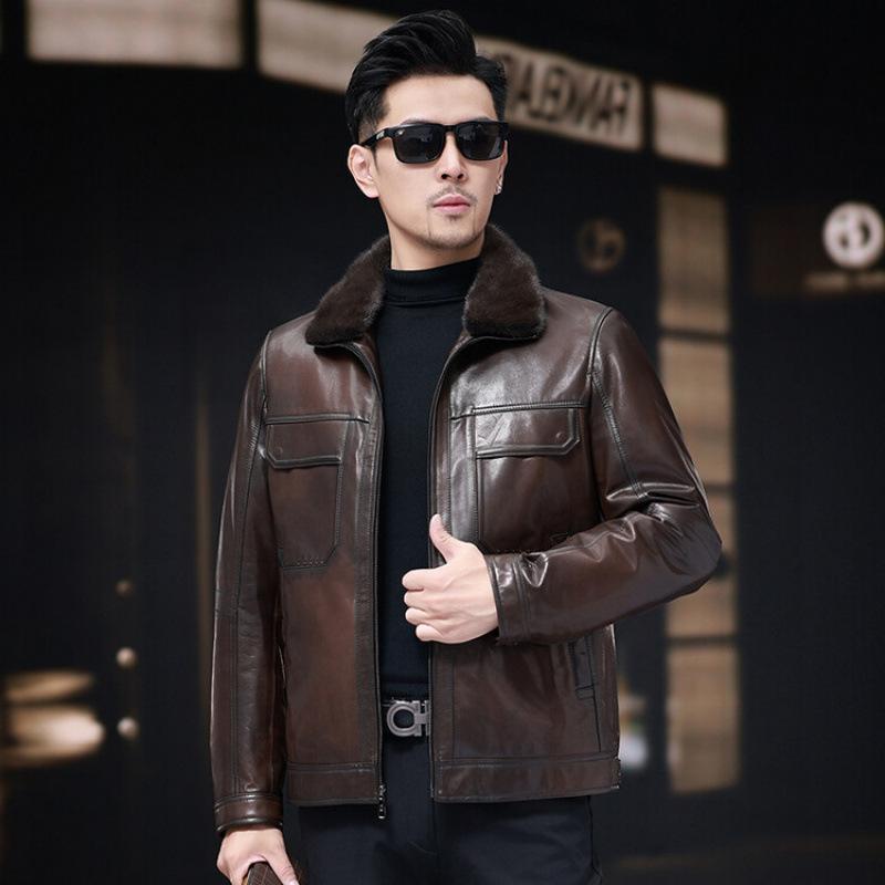 Autumn and winter leather jacket men's lapel suede down jacket locomotive men's business jacket leather jacket