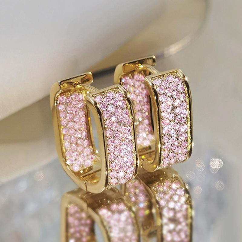 Huitan Koreanische Mode Gepflasterte Zirkonia Creolen für Damen Metall Kupferfarbe/Goldfarbe Einfache Vielseitige Mädchenohrringe Heißer Zirkon
