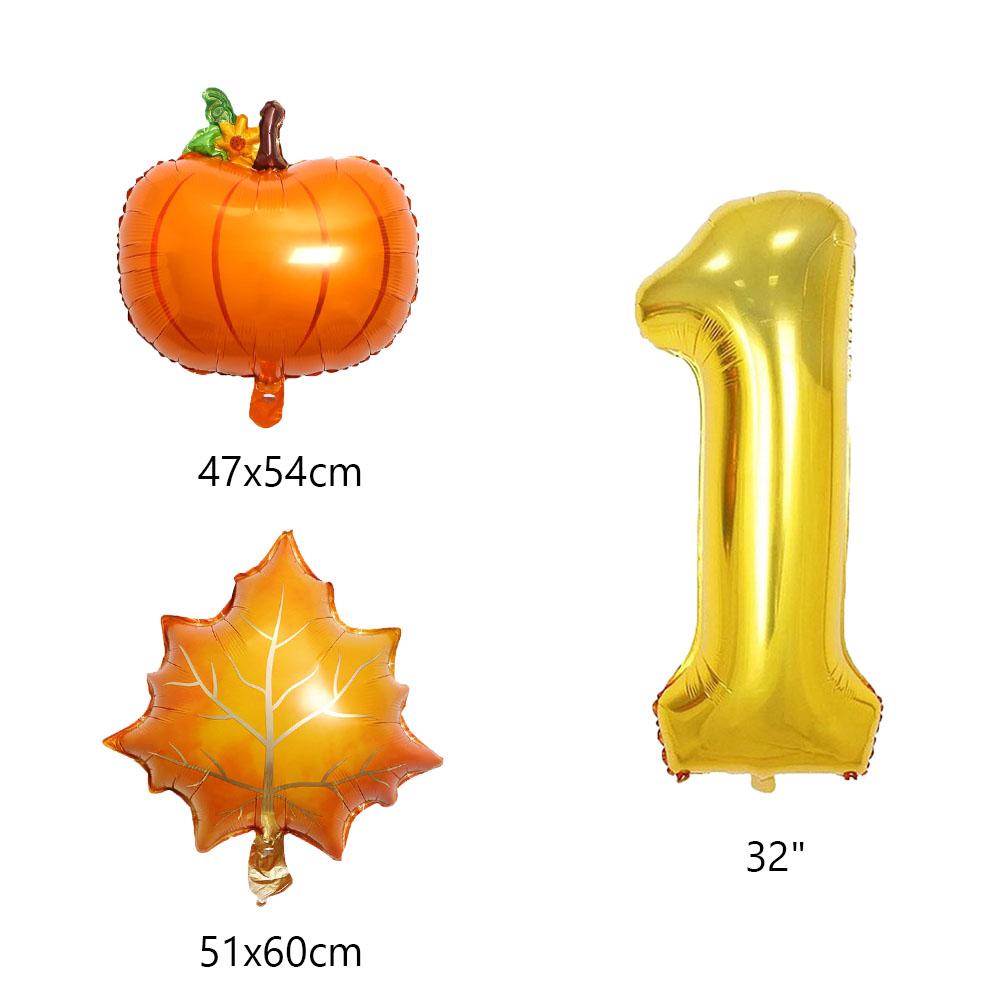 5pcs Autumn Pumpkin Maple Leaves Balloons Set 32inch Gold Number 0-9 Balloon Birthday Decorations Fall Festive Party Supplies