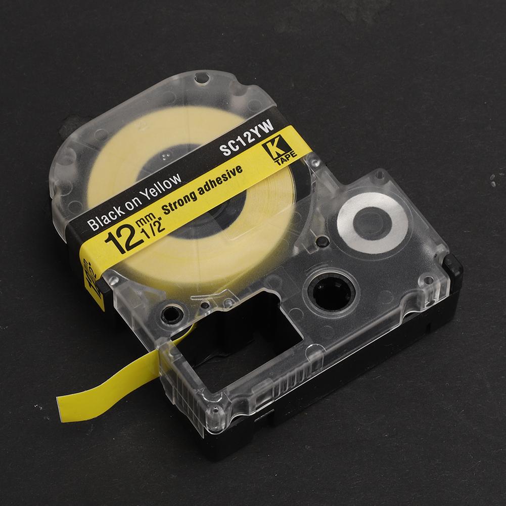 12mm Label Machine Ribbon High Quality Fit for King Jim for Epson SR230CH 8 Meters Length 12mm Yellow Bottom Black