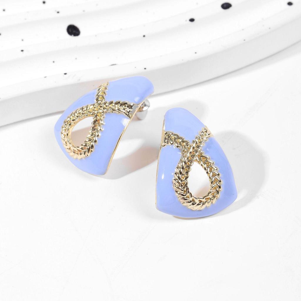 Geometric Green Retro Korean Square Earrings for Women