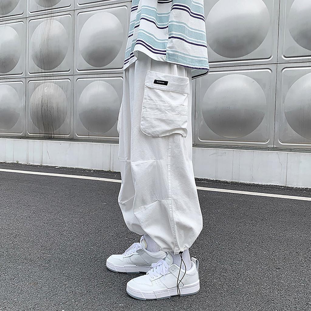 Pantaloni de trening cu picior larg pentru bărbați, cu șnur