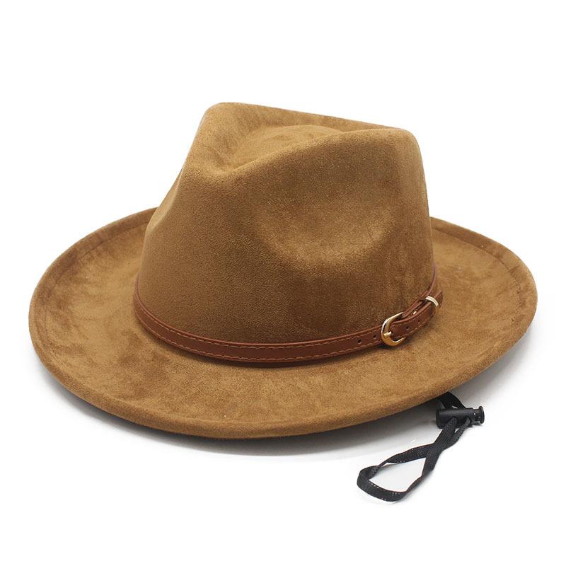 New Suede Upturned Edge Western Cowboy Hat Men's and Women's Outdoor Travel Hat Rolled Brim Ethnic Style Top Hat Felt Hat