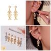 Qiong Yao Geometric Zirconia Fish Bone Earrings - 18K Gold Plated Stainless Steel, Versatile European American Fashion Ear Clips