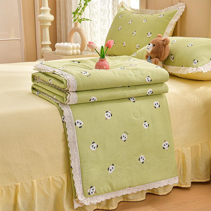 2026 Pure Cotton Double Gauze Lace Bed Skirt Summer Quilt: Cool Air Conditioning Four-Piece Set