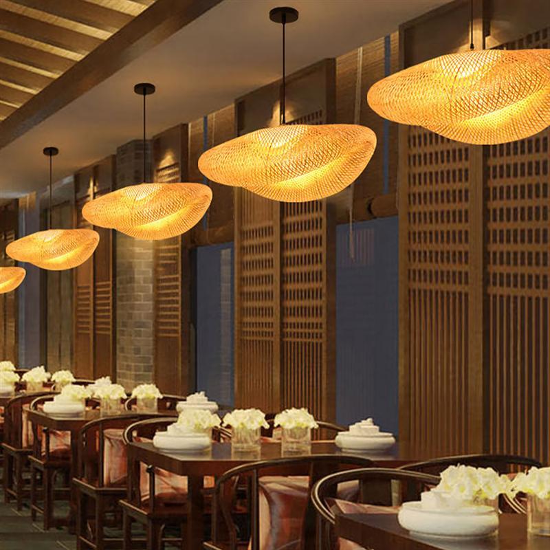 Retro Bamboo Pendant Light Zen Tea Room Vintage Basket Ceiling Chandeliers Lamps Home Decor E27 Handmake Weave Lighting Fixtures