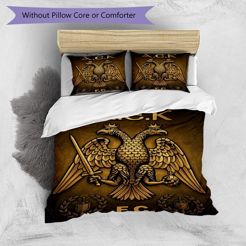3pcs Duvet Cover Set (1*Duvet Cover + 2*Pillowcase, Without Core), AEK Athens FC Print Bedding Set, Bedroom Decor, All‑Season, Birthday Gift