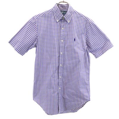 Check Pattern Short Sleeve Button Down Shirt XS Blue Men's Used