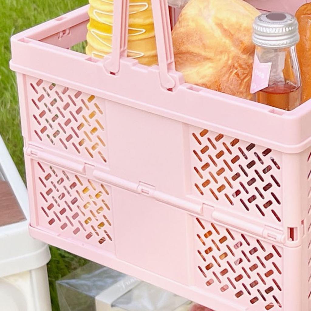 Folding Picnic Basket Stackable Storage Box Plastic Grocery Shopping Basket with Handles for Outdoor Home
