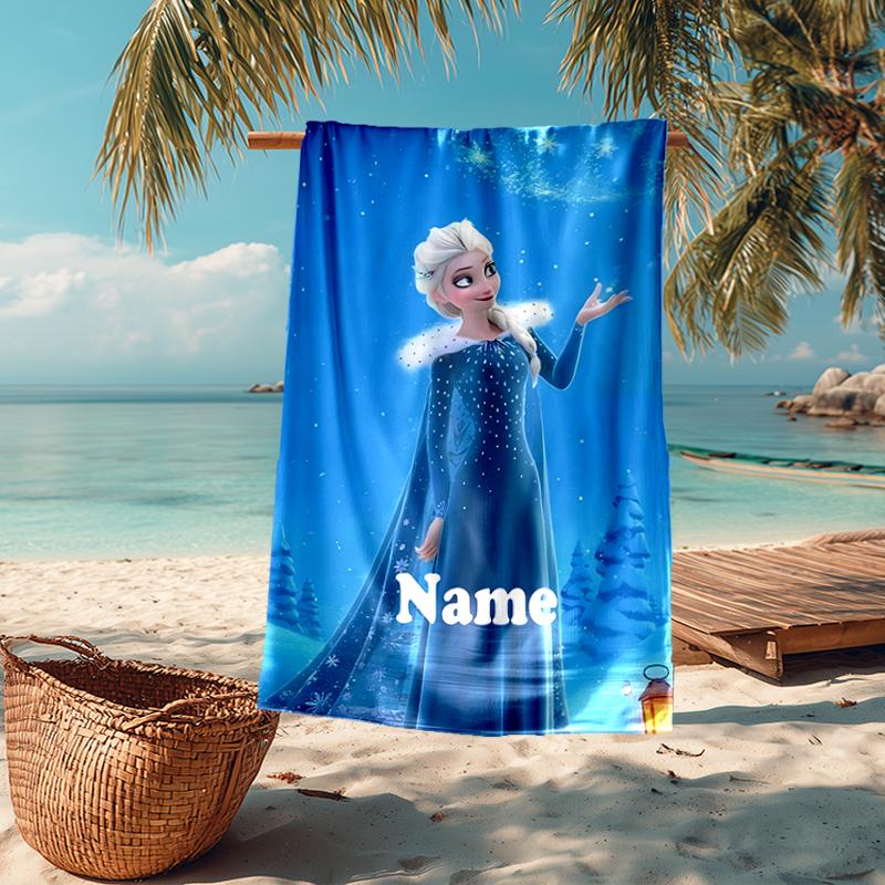 Custom Name Ultra-Soft Beach Towel with Elsa Theme,Ideal for Pool - Camping, Diving - Perfect Travel Essential, Vibrant Beach Towel.