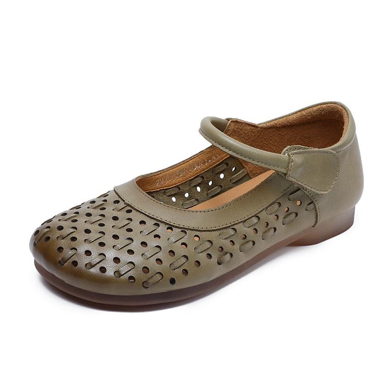 Johnature Pantofi de damă din piele naturală cu talpă moale, sandale plate confortabile, respirabile, decupate