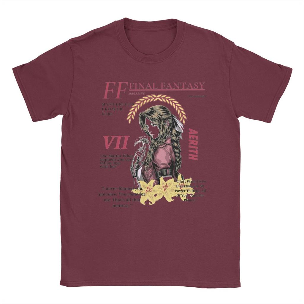 Aerith Gainsborough FF7 Magazine Final Fantasy Men T Shirts Vintage Tee Shirt Short Sleeve T-Shirts 100% Cotton Birthday Gift