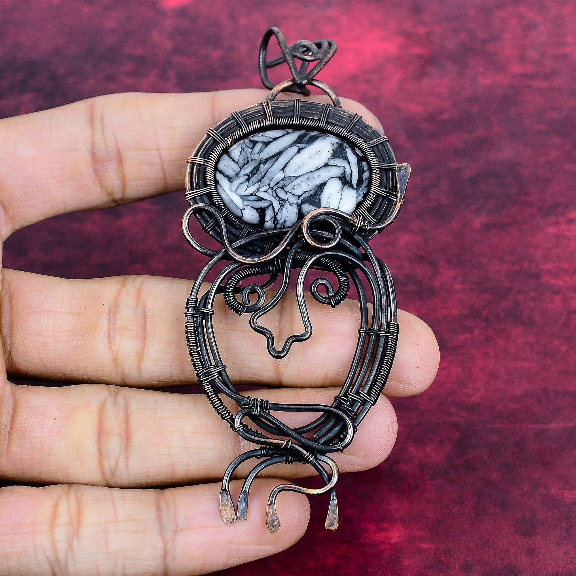 

Pinolith Jasper Pendant Copper Wire Wrapped Jewelry Gemstone Handmade Pendant