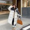 Autumn Winter Thicken Warm Parka Women Casual Contrast Color Big Pocket Loose Long Hooded Coat Jackets Outwear