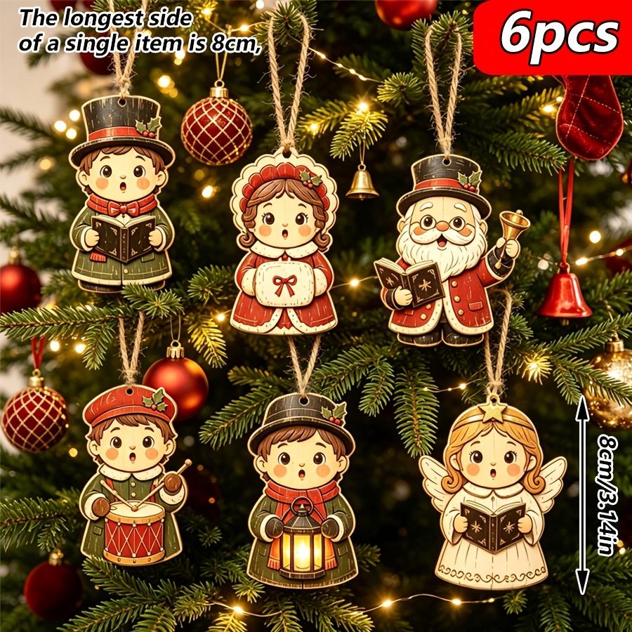 6Pcs Christmas Wooden Ornaments Santa Claus Snowman Reindeer Hanging Decorations for Christmas Tree Holiday Home Party Decor